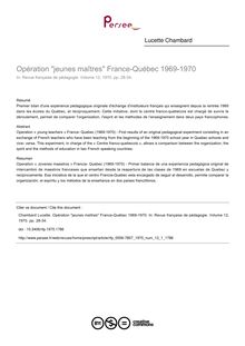 Opération jeunes maîtres France-Québec 1969-1970 - article ; n°1 ; vol.12, pg 28-34