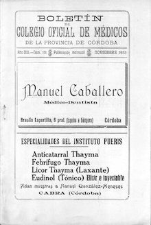 Boletín del Colegio Oficial de Médicos de la Provincia de Córdoba, n. 151 (1933)