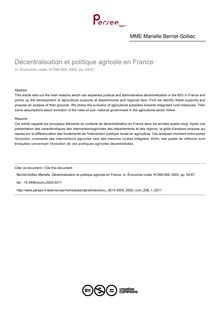 Décentralisation et politique agricole en France - article ; n°1 ; vol.268, pg 54-67