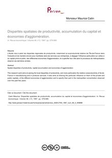 Disparités spatiales de productivité, accumulation du capital et économies d agglomération.  - article ; n°3 ; vol.48, pg 579-589