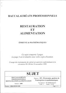 Mathématiques 2008 Bac Pro - Restauration