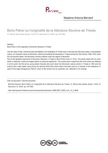 Boris Pahor ou l originalité de la littérature Slovène de Trieste - article ; n°2 ; vol.74, pg 547-562