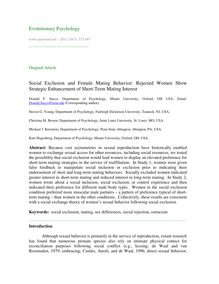 Social exclusion and female mating behavior: Rejected women show strategic enhancement of short-term mating interest