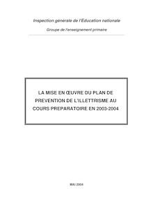 La mise en oeuvre du plan de prévention de l illettrisme au cours préparatoire en 2003-2004