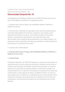 Accords FARC - Colombie : communiqué