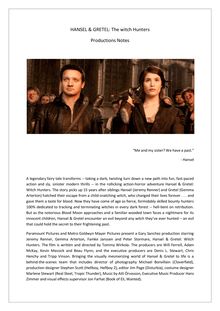 Hansel & Gretel: The witch hunters, movie by Tommy Wirkola, production notes