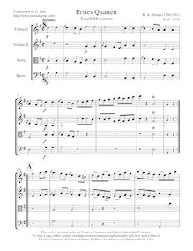 Partition I, Rondo, corde quatuor No.1, Lodi Quartet, G major, Mozart, Wolfgang Amadeus