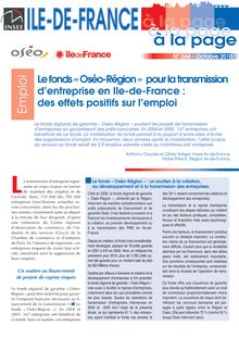 Le fonds « Oséo-Région » pour la transmission d entreprise en Ile-de-France : des effets positifs sur l emploi