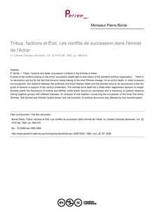 Tribus, factions et État. Les conflits de succession dans l émirat de l Adrar - article ; n°87 ; vol.22, pg 489-516