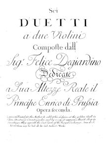 Partition parties complètes, 6 violon Duos, Op.2, Giardini, Felice