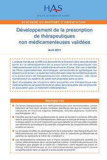 Développement de la prescription de thérapeutiques non médicamenteuses validées - Developpement de la prescription de therapeutiques non medicamenteuses FICHE SYNTHESE