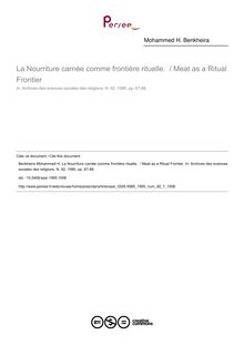 La Nourriture carnée comme frontière rituelle.  / Meat as a Ritual Frontier - article ; n°1 ; vol.92, pg 67-88