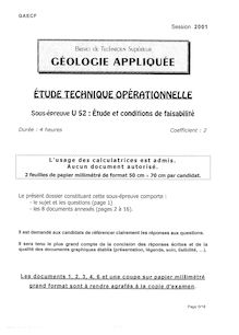 Etude et conditions de faisabilité 2001 BTS Géologie appliquée