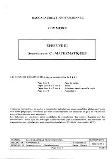 Mathématiques 2002 Bac Pro - Commerce