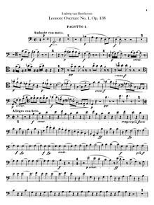 Partition basson 1, 2, Leonora Overture No. 1, C major, Beethoven, Ludwig van
