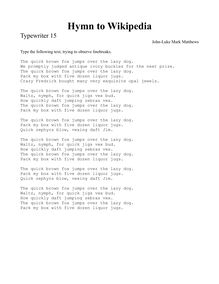 Partition Typewriter 16, Hymn to Wikipedia, D major, Matthews, John-Luke Mark