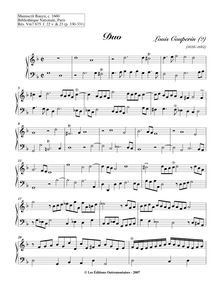 Partition Duo, Pièces de clavecin du manuscrit Bauyn, Couperin, Louis