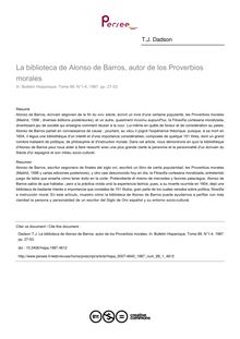 La biblioteca de Alonso de Barros, autor de los Proverbios morales - article ; n°1 ; vol.89, pg 27-53