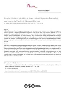 Le site d habitat néolithique final-chalcolithique des Pochailles, commune du Vaudoué (Seine-et-Marne) - article ; n°1 ; vol.92, pg 83-96