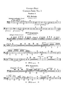 Partition Trombone 1, 2, 3, Carmen  No.1, Bizet, Georges