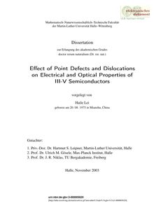 Effect of point defects and dislocations on electrical and optical properties of III-V semiconductors [Elektronische Ressource] / vorgelegt von Haile Lei