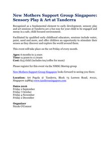 New Mothers Support Group Singapore: Sensory Play & Art at Tanderra