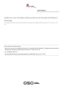 Lettre sur une inscription découverte sur le Koudiat-el-Hobsia à Carthage - article ; n°2 ; vol.67, pg 173-176