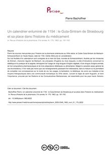 Un calendrier enluminé de 1154 : le Guta-Sintram de Strasbourg et sa place dans l histoire du médicament - article ; n°179 ; vol.51, pg 181-193