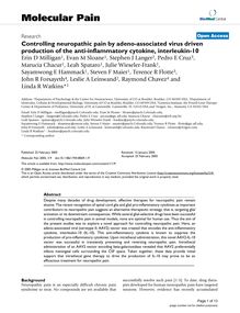 Controlling neuropathic pain by adeno-associated virus driven production of the anti-inflammatory cytokine, interleukin-10