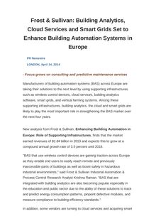 Frost & Sullivan: Building Analytics, Cloud Services and Smart Grids Set to Enhance Building Automation Systems in Europe