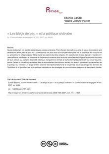 « Les blogs de peu » et la politique ordinaire - article ; n°1 ; vol.151, pg 49-64