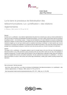La loi dans le processus de libéralisation des télécommunications. La « juridification » des relations réglementaires - article ; n°79 ; vol.14, pg 93-119