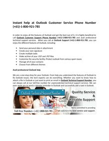 Outlook Technical Support Number 1-800-921-785