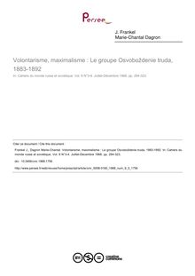 Volontarisme, maximalisme : Le groupe Osvoboždenie truda, 1883-1892 - article ; n°3 ; vol.9, pg 294-323