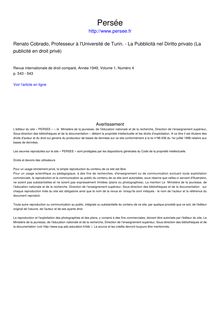 Renato Cobrado, Professeur à l Université de Turin. - La Pubblicità nel Diritto privato (La publicité en droit privé) - compte-rendu ; n°4 ; vol.1, pg 543-543