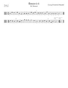Partition ténor viole de gambe 2, alto clef, 2 Menuets à 4, Handel, George Frideric
