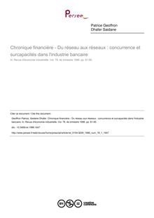 Chronique financière - Du réseau aux réseaux : concurrence et surcapacités dans l industrie bancaire - article ; n°1 ; vol.78, pg 81-95