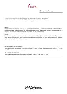 Les causes de la montée du chômage en France - article ; n°1 ; vol.1, pg 50-83