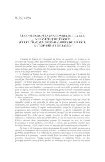 Le Code européen des contrats - Livre I, à l’Institut de France (et les travaux préparatoires du Livre II, à l’Université de Pavie) - autre ; n°3 ; vol.58, pg 953-963