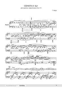 Partition complète et , partie, violon Sonata No.1, Fauré, Gabriel