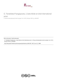 C. Tenekides-Frangopoulou, L acte illicite en droit international privé - note biblio ; n°2 ; vol.9, pg 499-500