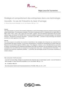 Sratégie et comportement des entreprises dans une technologie nouvelle : le cas de l industrie du laser d usinage - article ; n°1 ; vol.34, pg 1-14