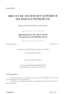 Proposition de solutions technico - commerciales 2003 Génie électrique et mécanique BTS Technico-commercial