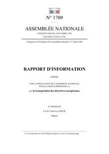 Rapport d information déposé par la Délégation de l Assemblée nationale pour l Union européenne, sur la transcription des directives européennes
