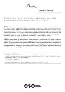 Expérience et raison dans la psychologie de Christian Wolff - article ; n°11 ; vol.71, pg 488-511