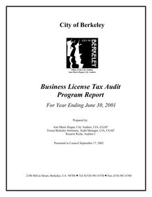 BUSINESS LICENSE TAX AUDIT PROGRAM REPORT