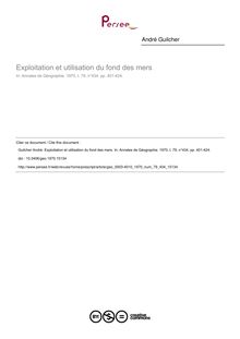 Exploitation et utilisation du fond des mers - article ; n°434 ; vol.79, pg 401-424