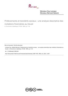 Prélèvements et transferts sociaux : une analyse descriptive des incitations financières au travail - article ; n°1 ; vol.328, pg 3-19
