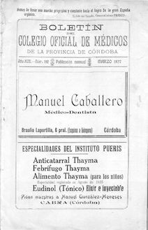 Boletín del Colegio Oficial de Médicos de la Provincia de Córdoba, n. 192 (1937)