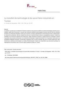 Le transfert de technologie et de savoir-faire industriels en Tunisie - article ; n°554 ; vol.99, pg 441-457